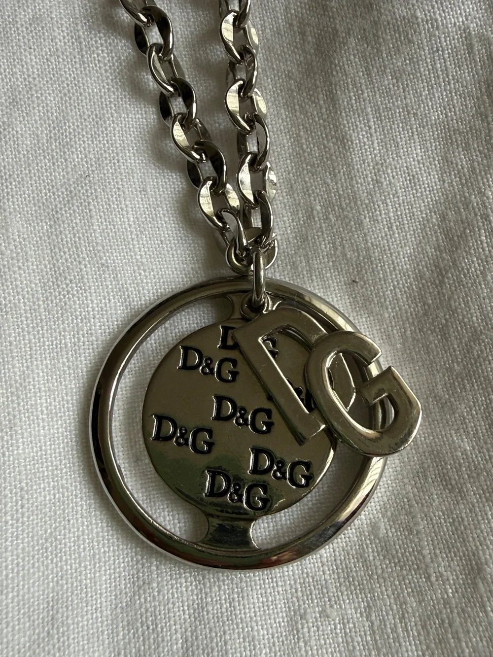 D&G Silver Logo Pendant Necklace